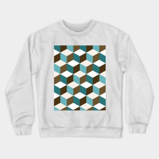 Cubes Teals Browns Cream White Crewneck Sweatshirt